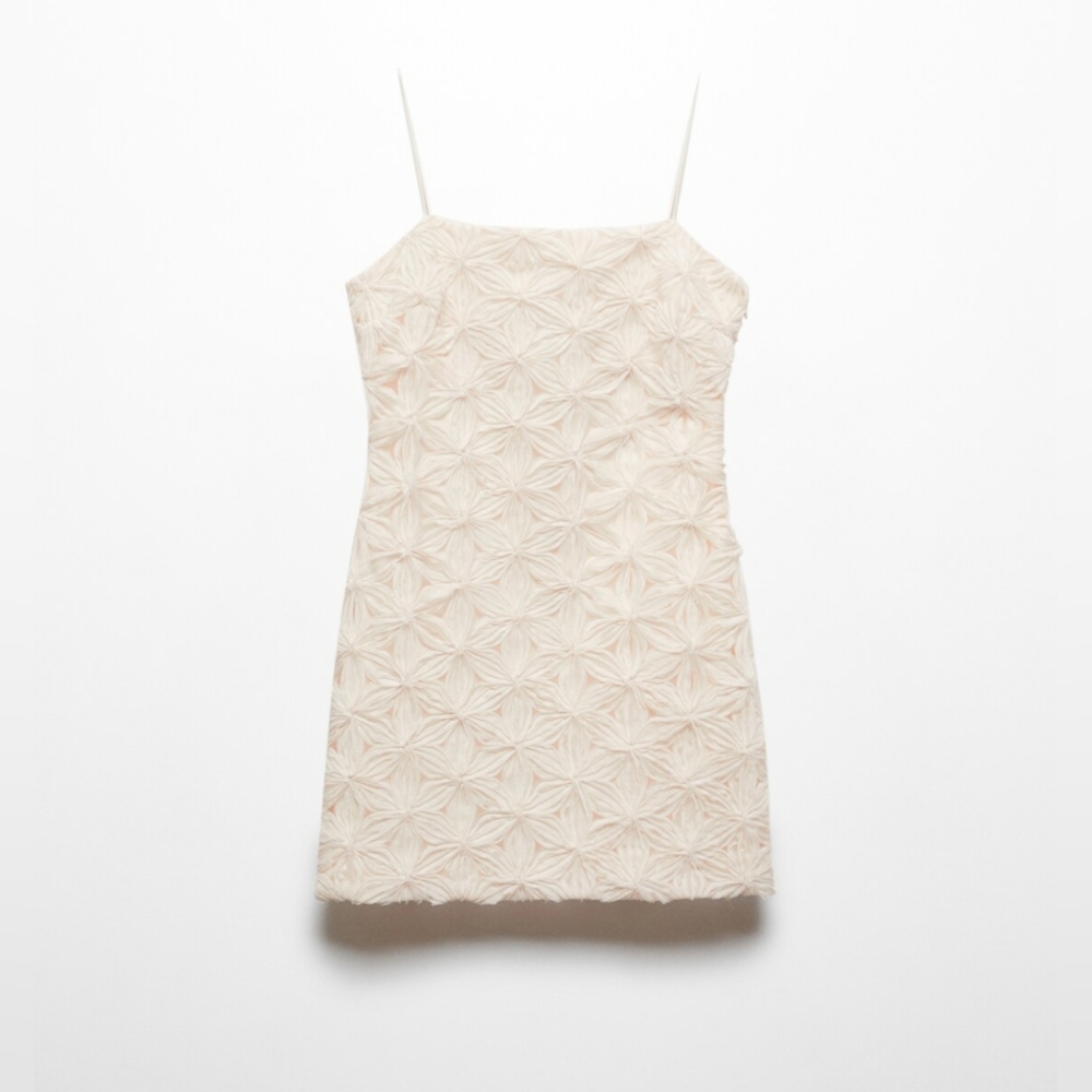 Mango Textured Spaghetti Strap Mini Dress in Soft Cream. M. NWT